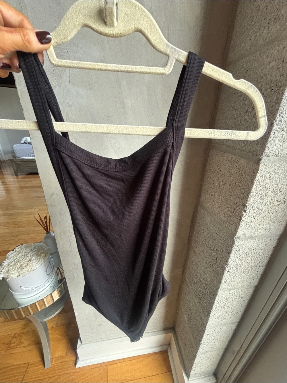 Olivaceous Black Ribbed Tank Bodysuit